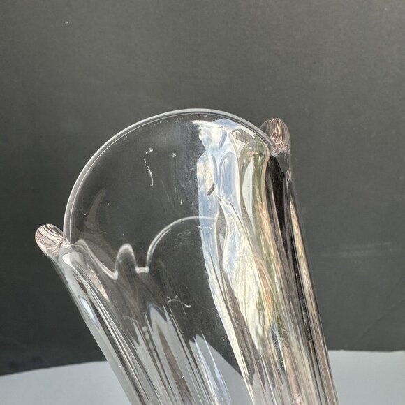 Vintage Clear Swung Glass Tulip Fluted Ribbed Vase MCM 17" Tall Stretched Vase - Picture 10 of 12